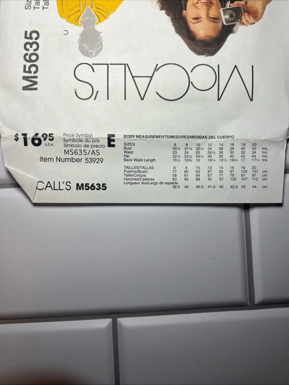 McCall’s M5635 Sewing Pattern Size A5 Opened Complete